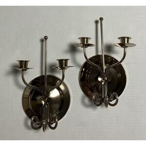 MCM Wall Mounted Brass Candlestick Holders Curved Arms for 2 Candles Set of 2